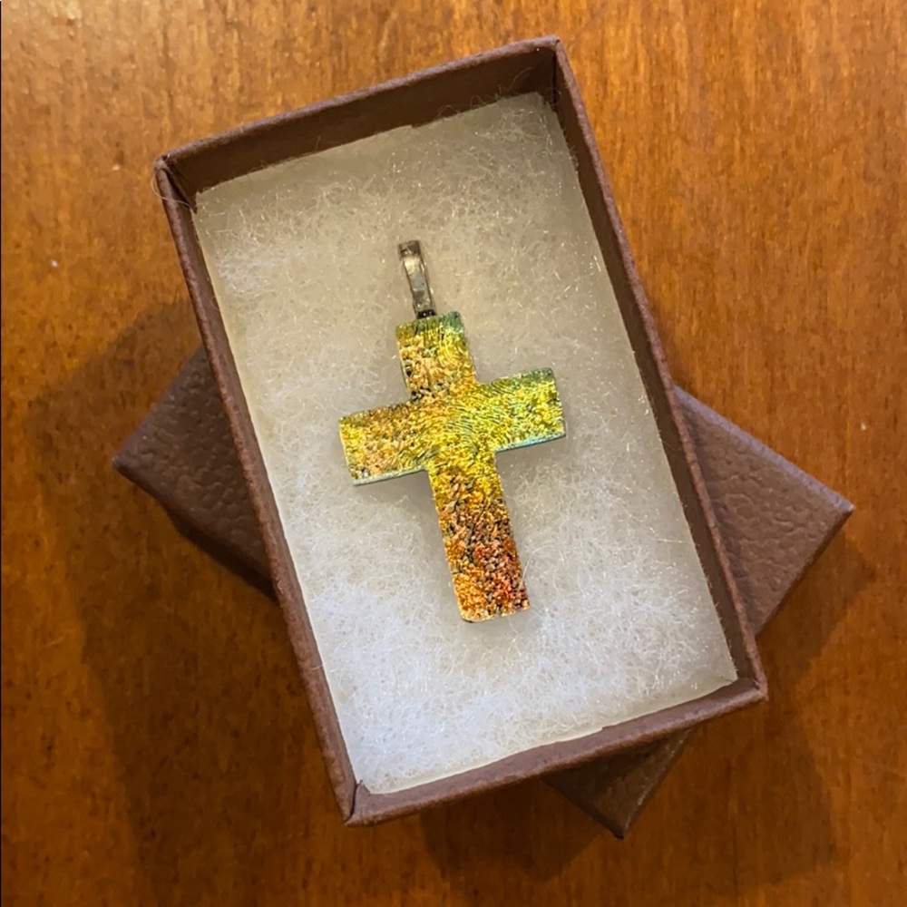 Glass cross with silver loop